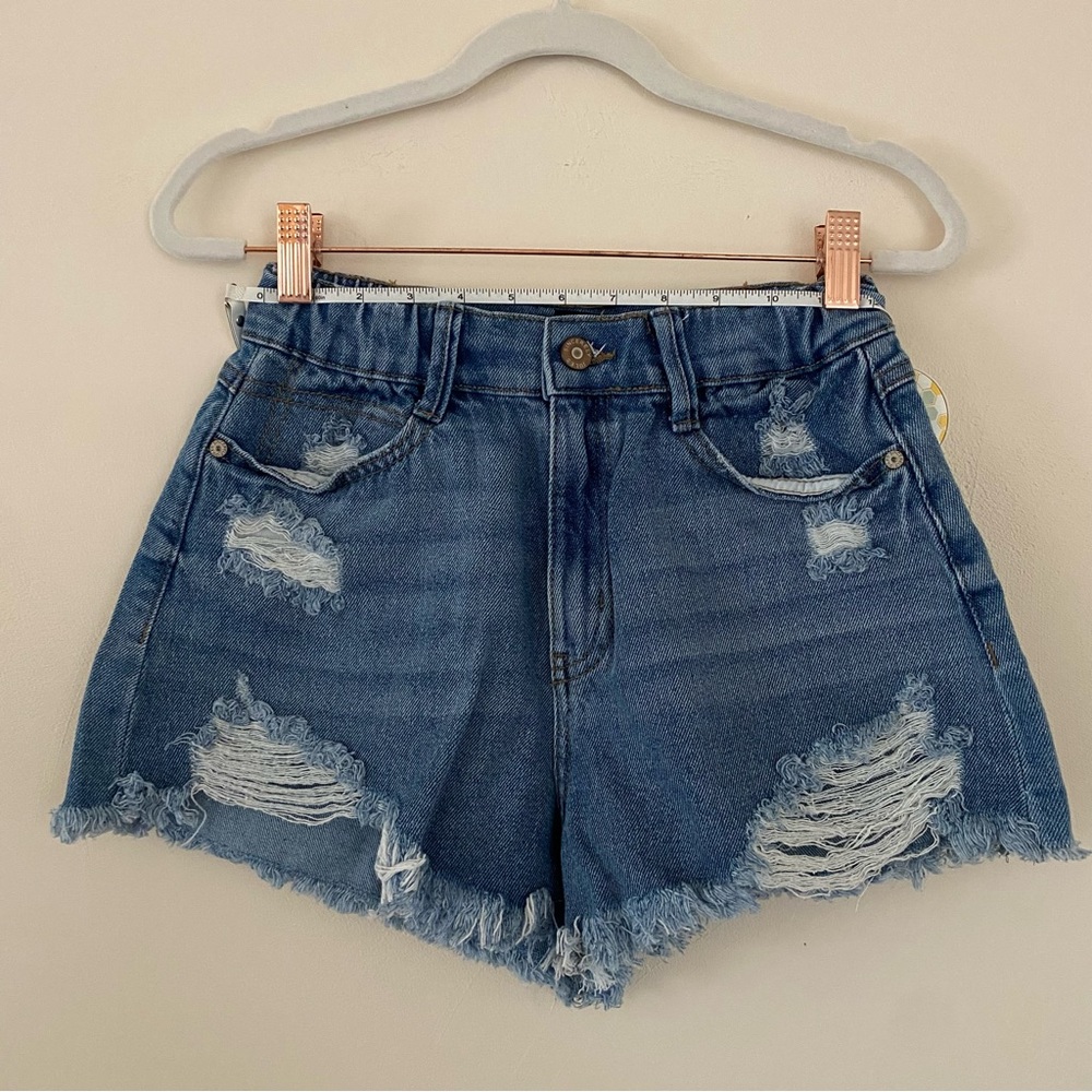 Sincerely Jules Blue High-Waisted Distressed Jean Shorts